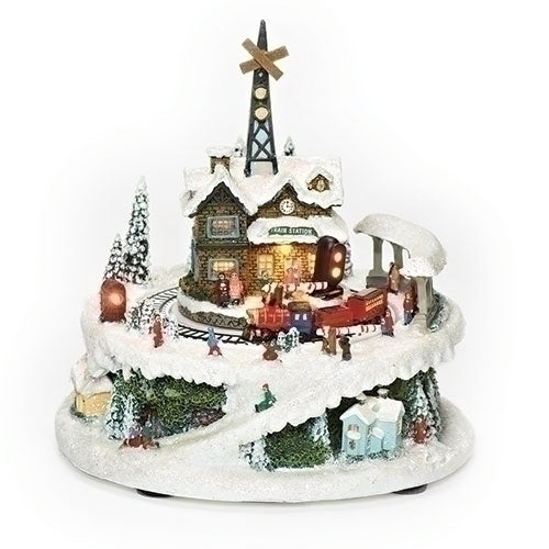 #A -6.75"H LIGHTED MUSICAL ROTATING TRAIN STATION