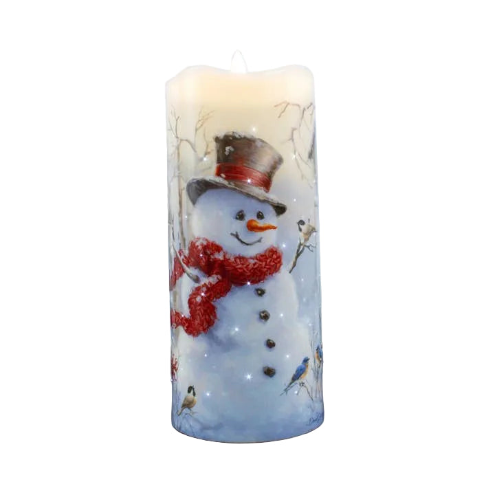 Fiber Optic Candle - Birch Forest Snowman
