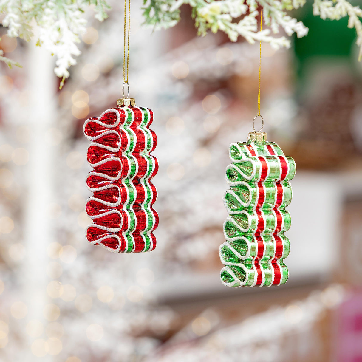 Baking Spirits Bright Ornament Peppermint Ribbon Glass