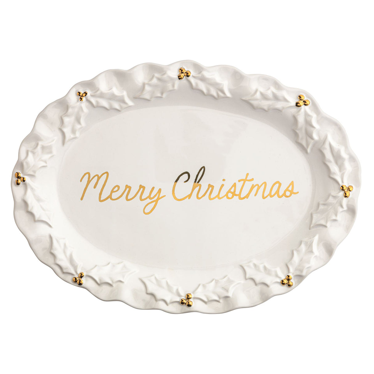 Gold Holly Merry Christmas Platter