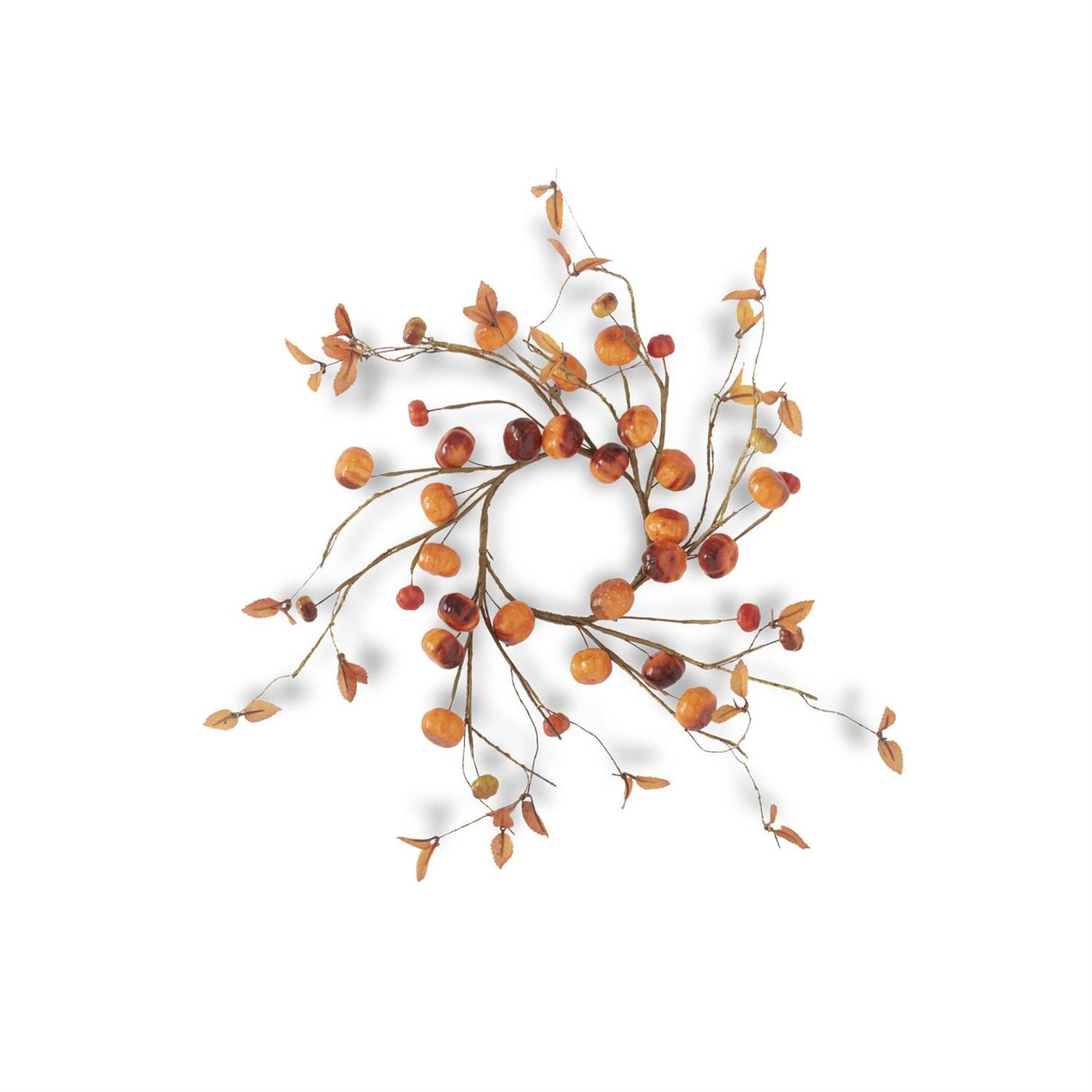 12 Inch Orange Mini Pumpkin Twig Candle Ring w/