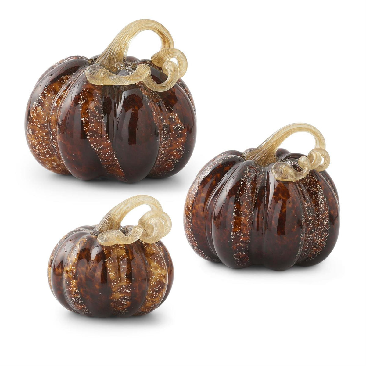 Brown Speckled Handblown Glass Pumpkins