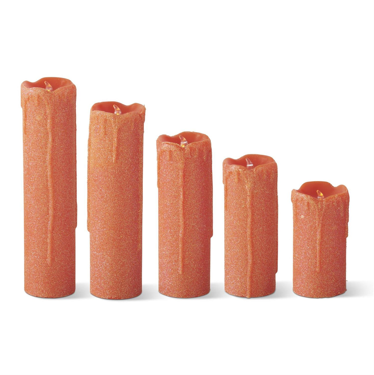 Orange Glittered Wax LED Candles w/Timer