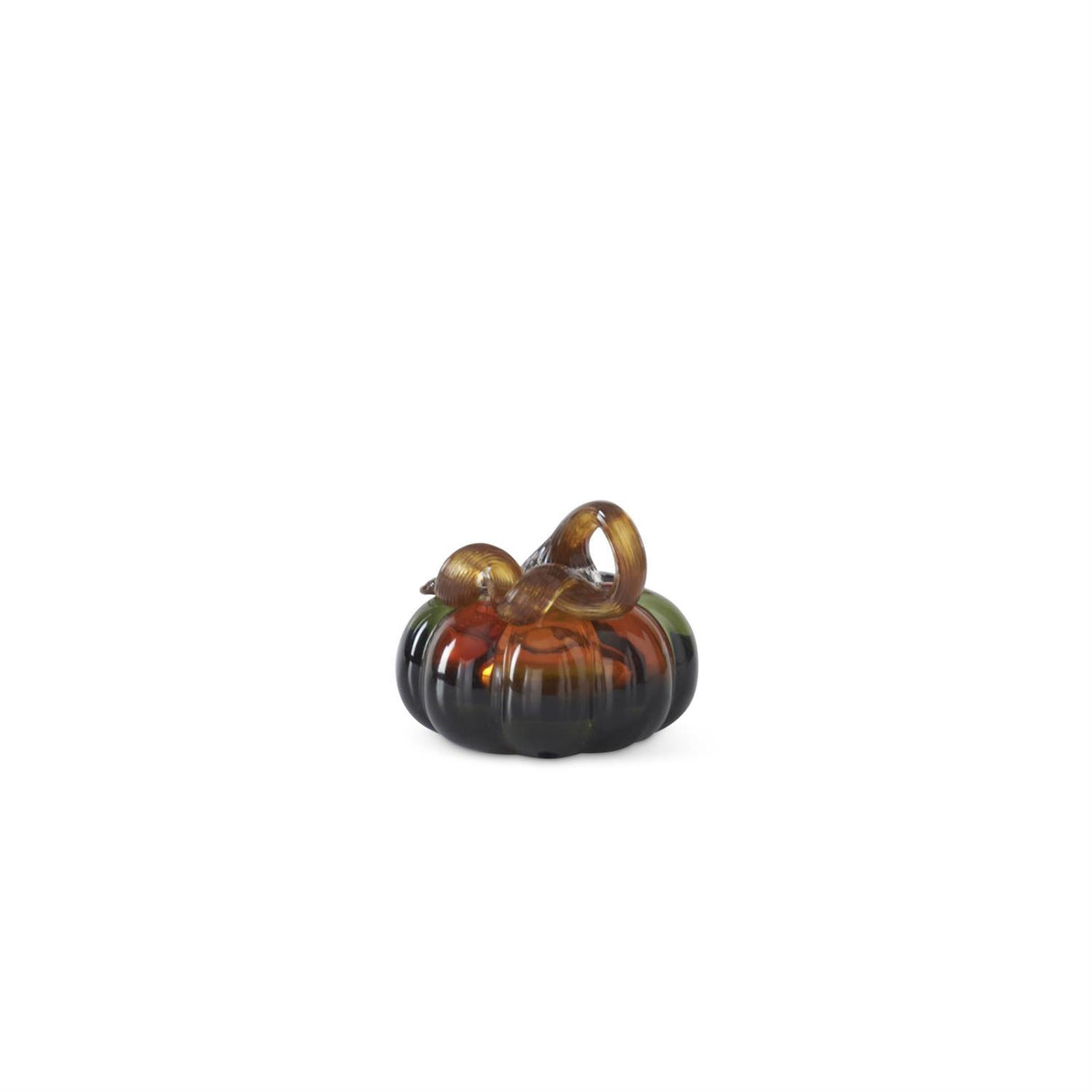 3 Inch Green & Amber Handblown Glass Pumpkin