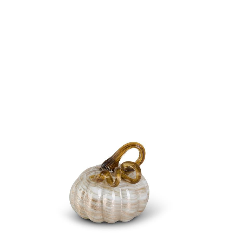 3.25 Inch Cream & Gold Swirl Handblown Glass Pumpkin