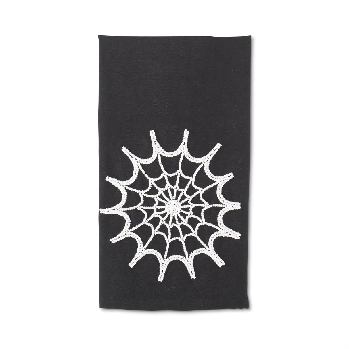 28 Inch Black Cotton Towel w/White Beaded Spider