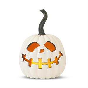 White Resin LED Flicker Flame Jack O Lantern