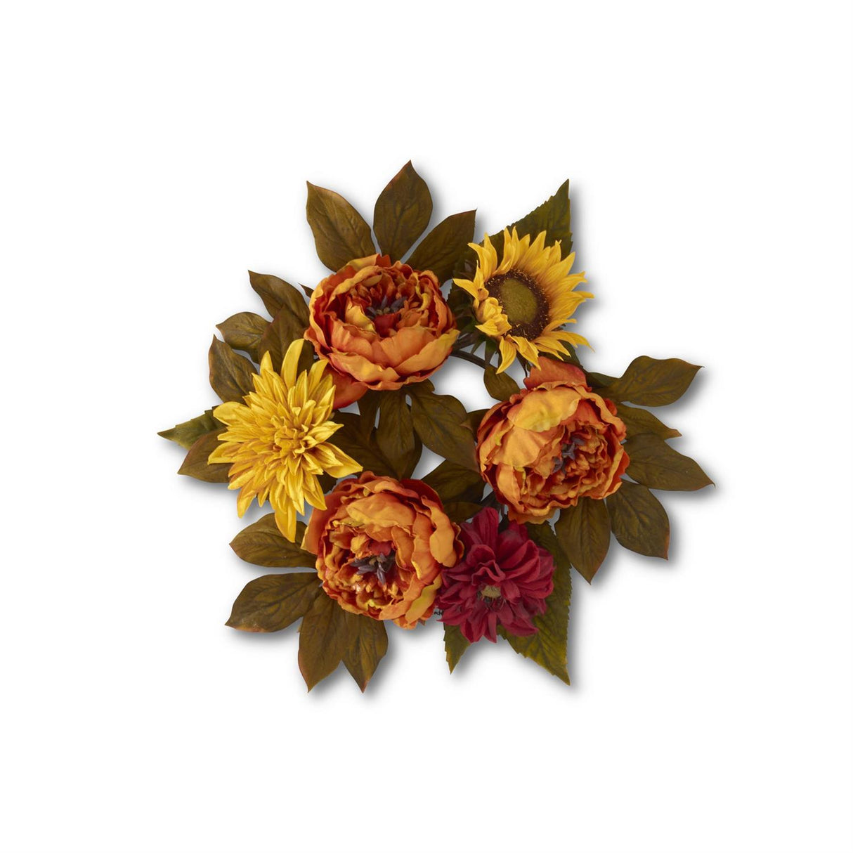 16 Inch Fall Peony Dahlia & Sunflower Candle Ring