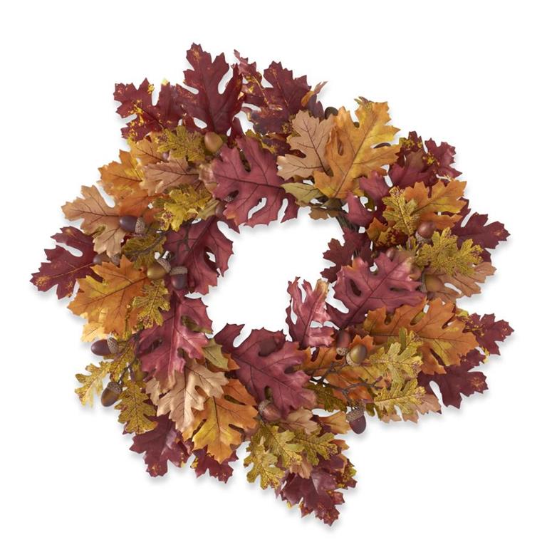 22 Inch Multi Color Fall Oak Leaves Wreath