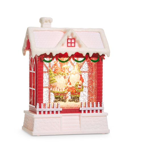 GLOBE #57 -7.75" Holly-Day Santa Gnomes Lighted Water Chalet