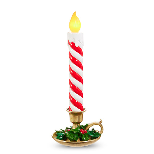 17" Red White Striped Battery Operated Candle