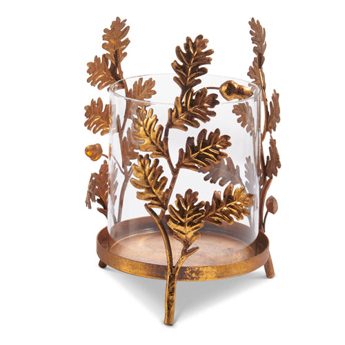 8.5" Gold Oak Leaf Base with Glass Insert