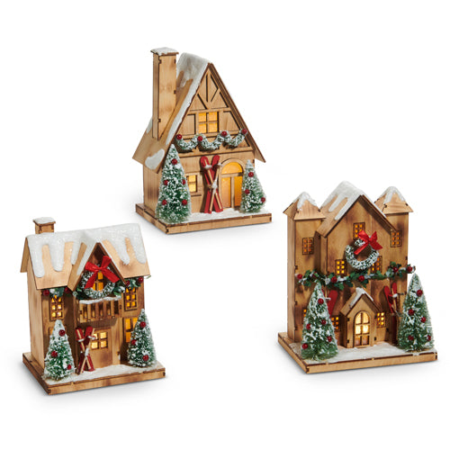 9" Lighted Lodge Houses