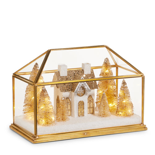 10.75" Lighted Gold House Terrarium