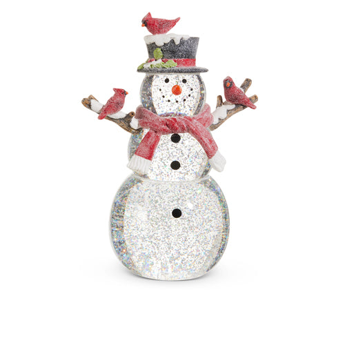 GLOBE #66 -12" Lighted Snowman with Silver Swirling Glitter