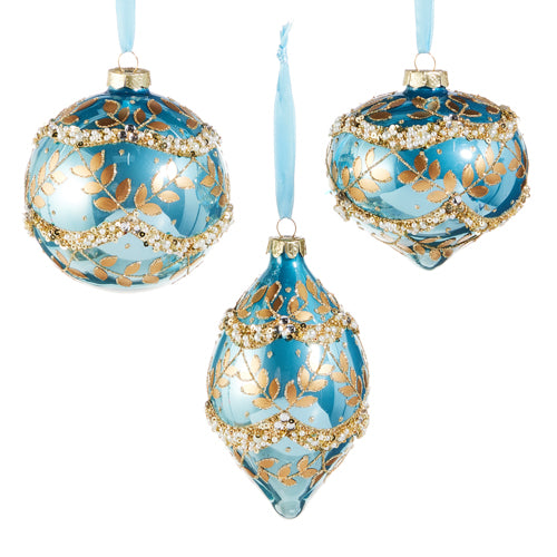 4" Gold Leaf Wrapped Blue Iridescent Ornament