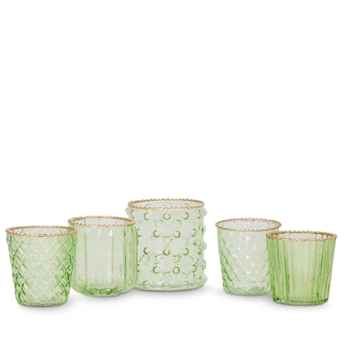 3.5" Gold Rim Green Glass Votives