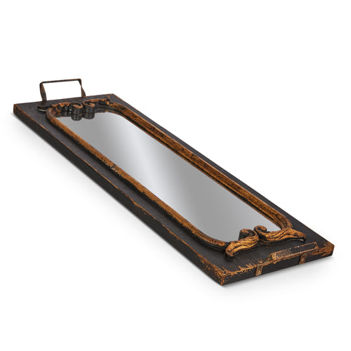 40" Distressed Black Mirrored Tray