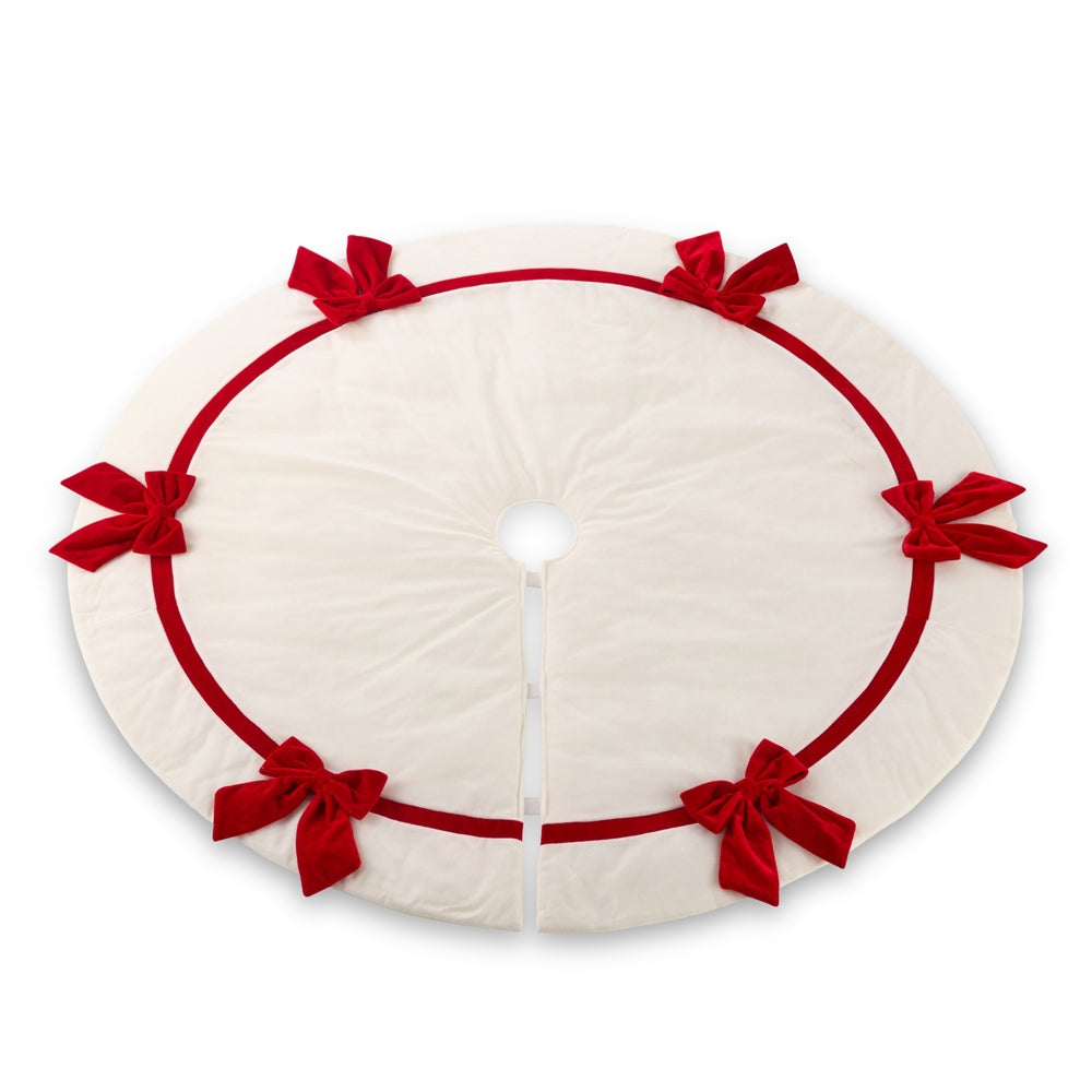 48.5" White Velvet Tree Skirt with Red Bows
