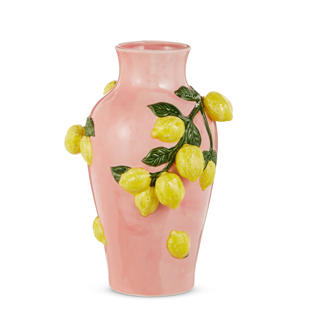 13" Pink Tall Vase with Lemons