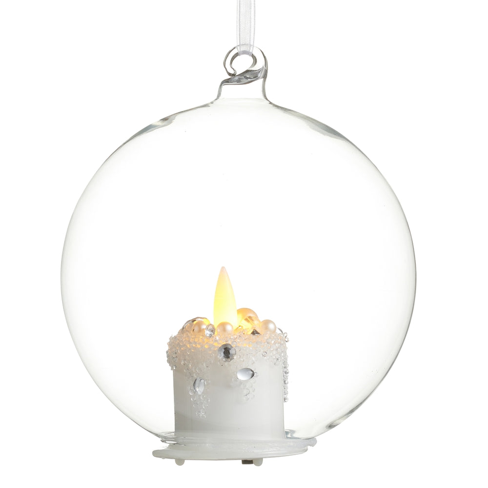 5" Glass Orb with Candle Ornament