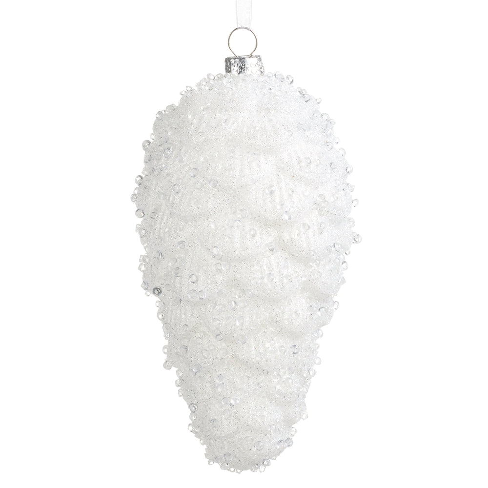 6.5" White Crystal Pinecone Ornament