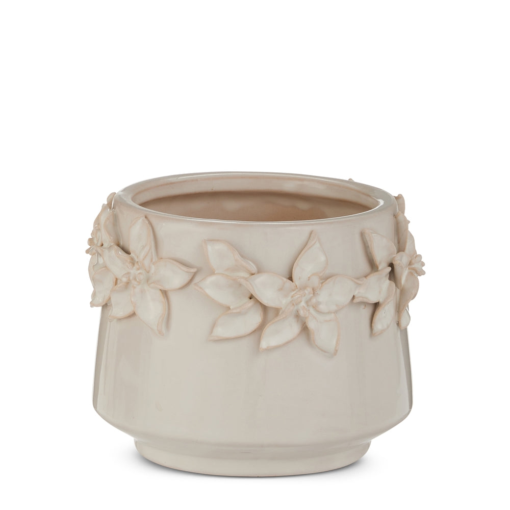 6" White Floral Planter