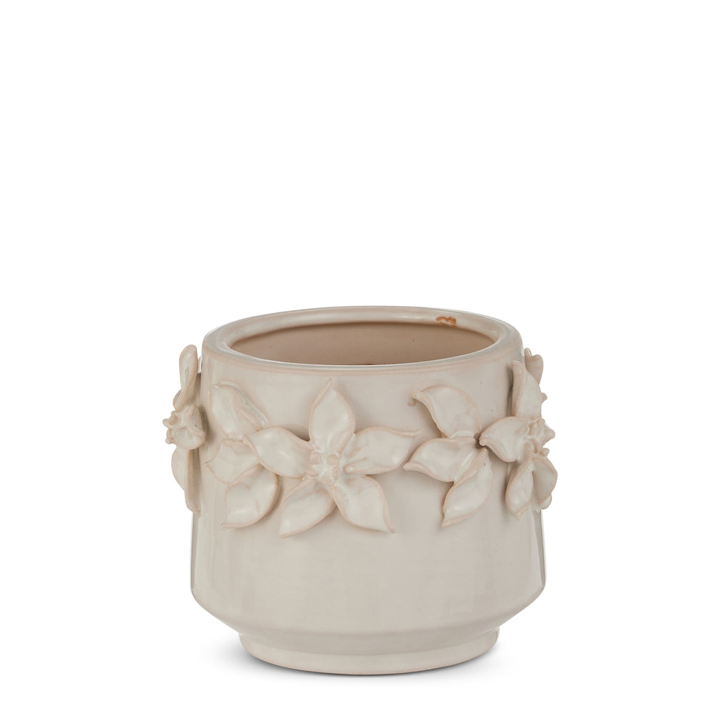 5" White Floral Planter