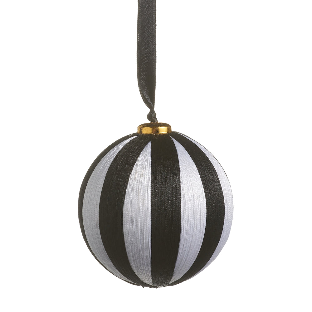 5" Black and White Striped Yarn Ball Ornament