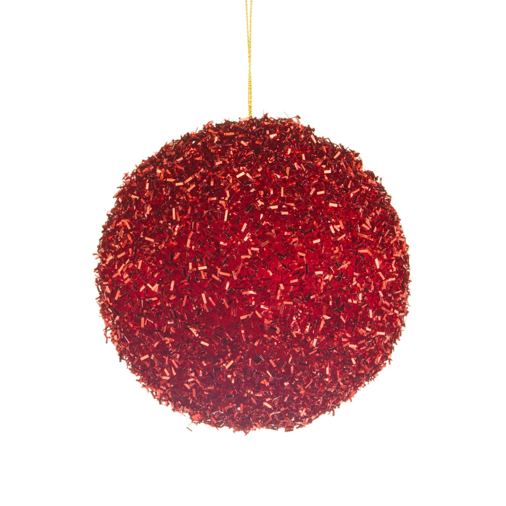 4.5" Red Tinsel Ball Ornament