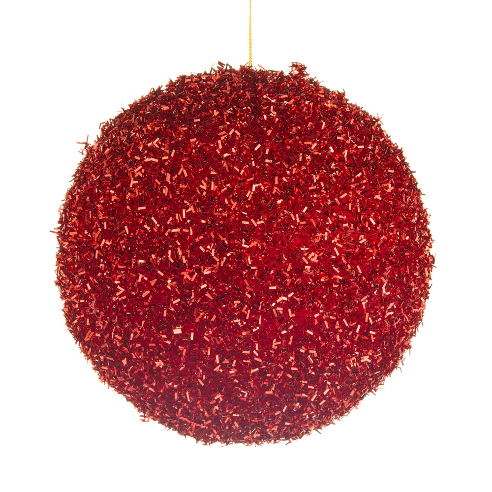 6" Red Tinsel Ball Ornament