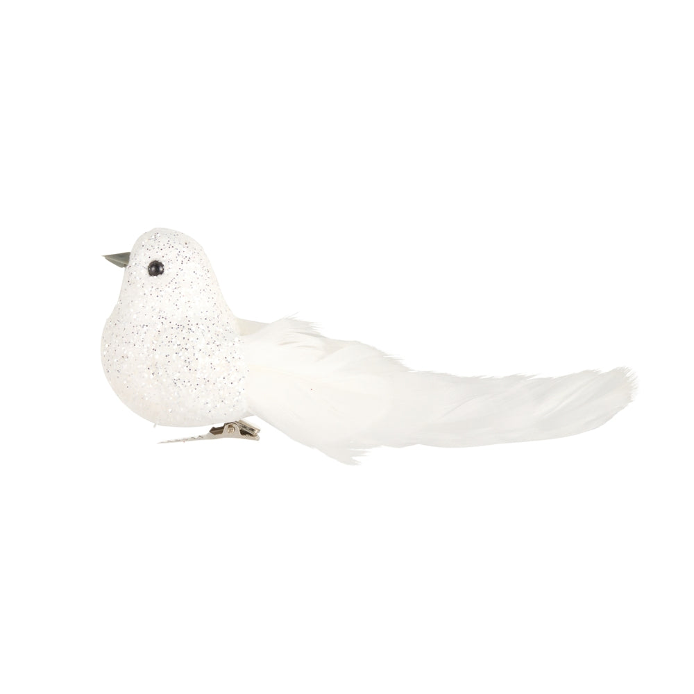 6" White Glitter Bird Clip-On Ornament