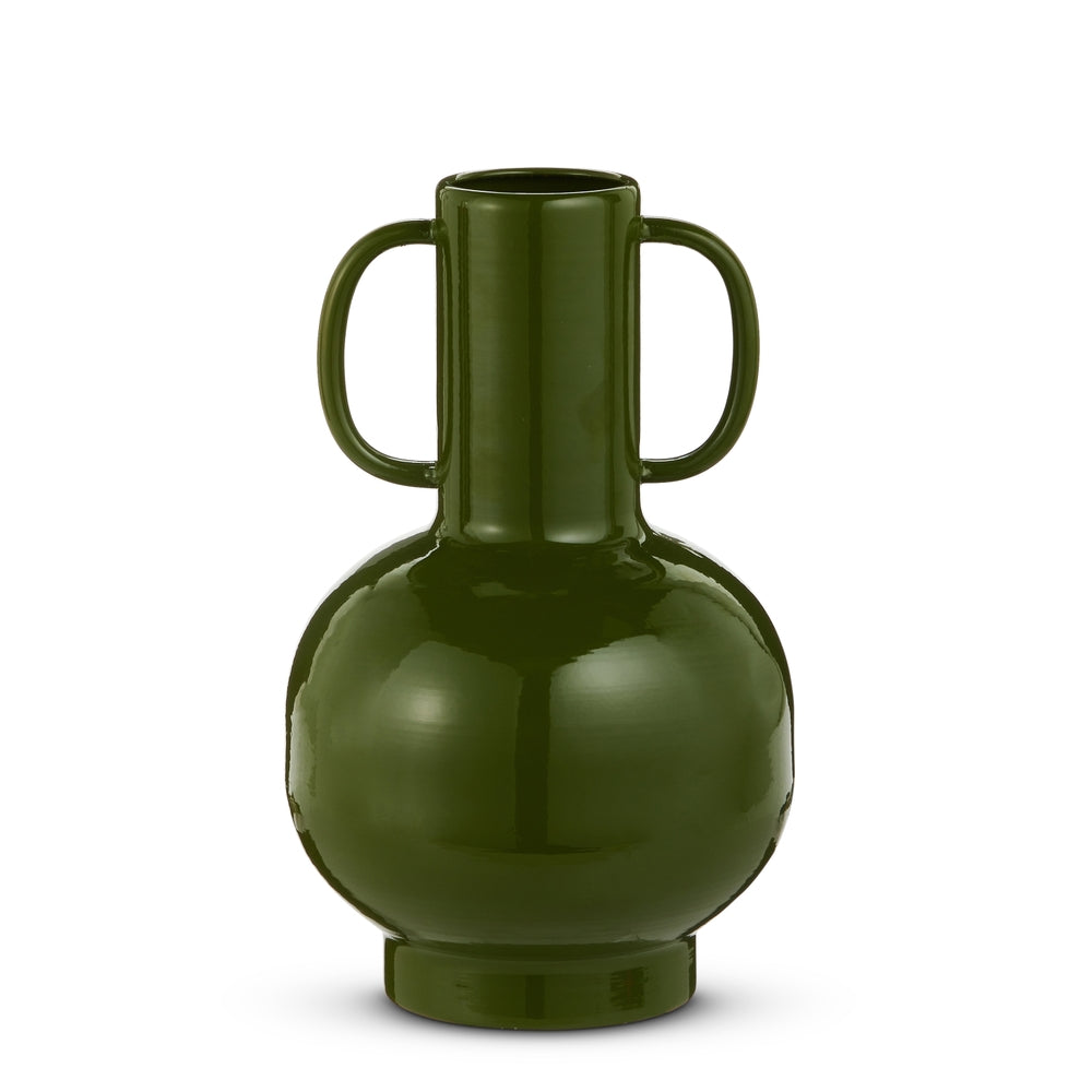 11.5" Double Handle Dark Green Vase