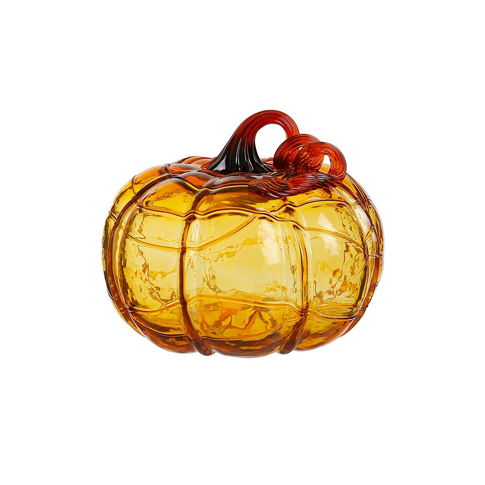 5.9" - Glass Pumpkin With Curly Stem