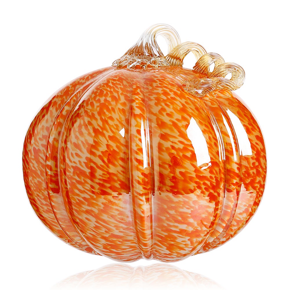 9" - Glass Pumpkin With Curly Stem