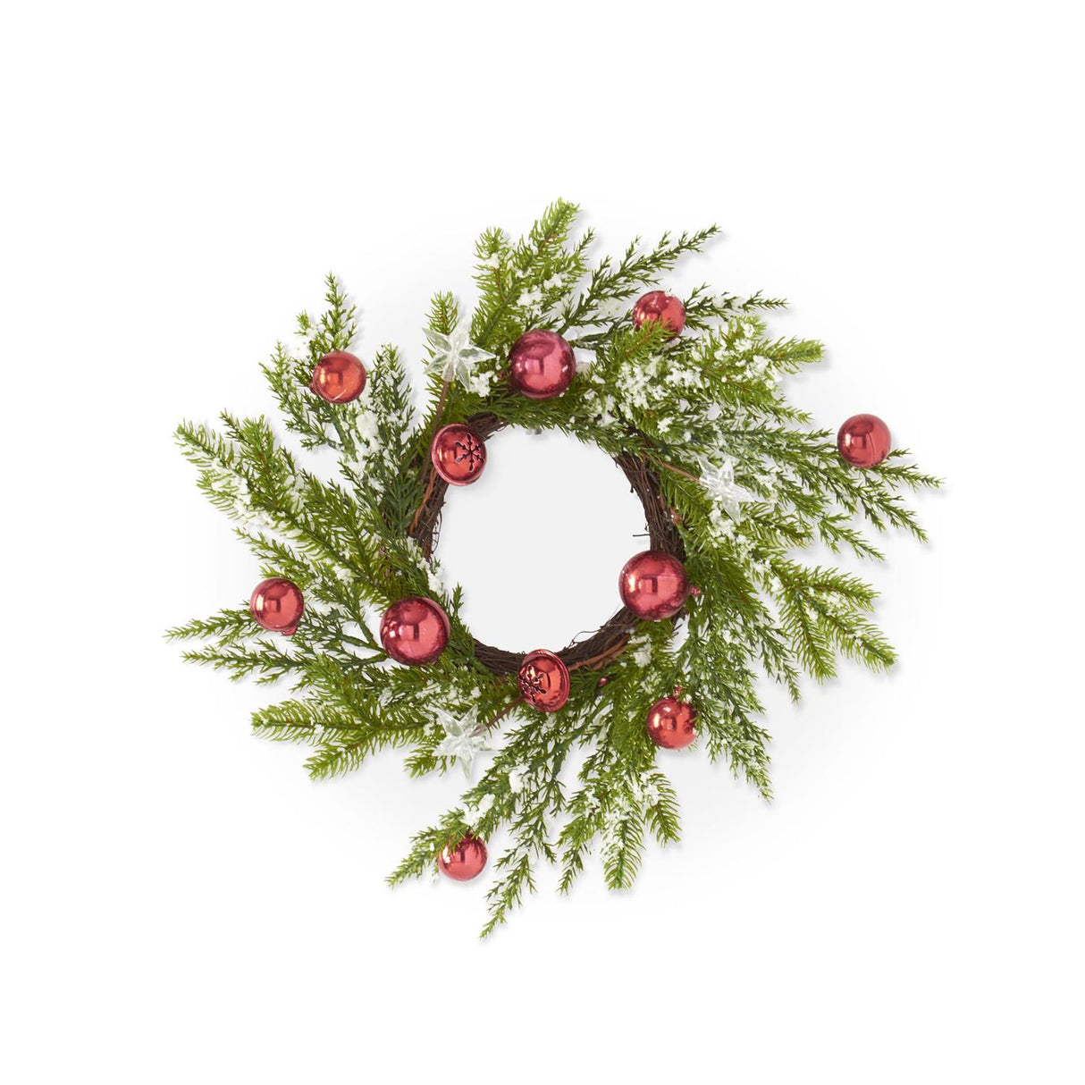 16 Inch Snowy Pine Candle Ring w/Red Bells