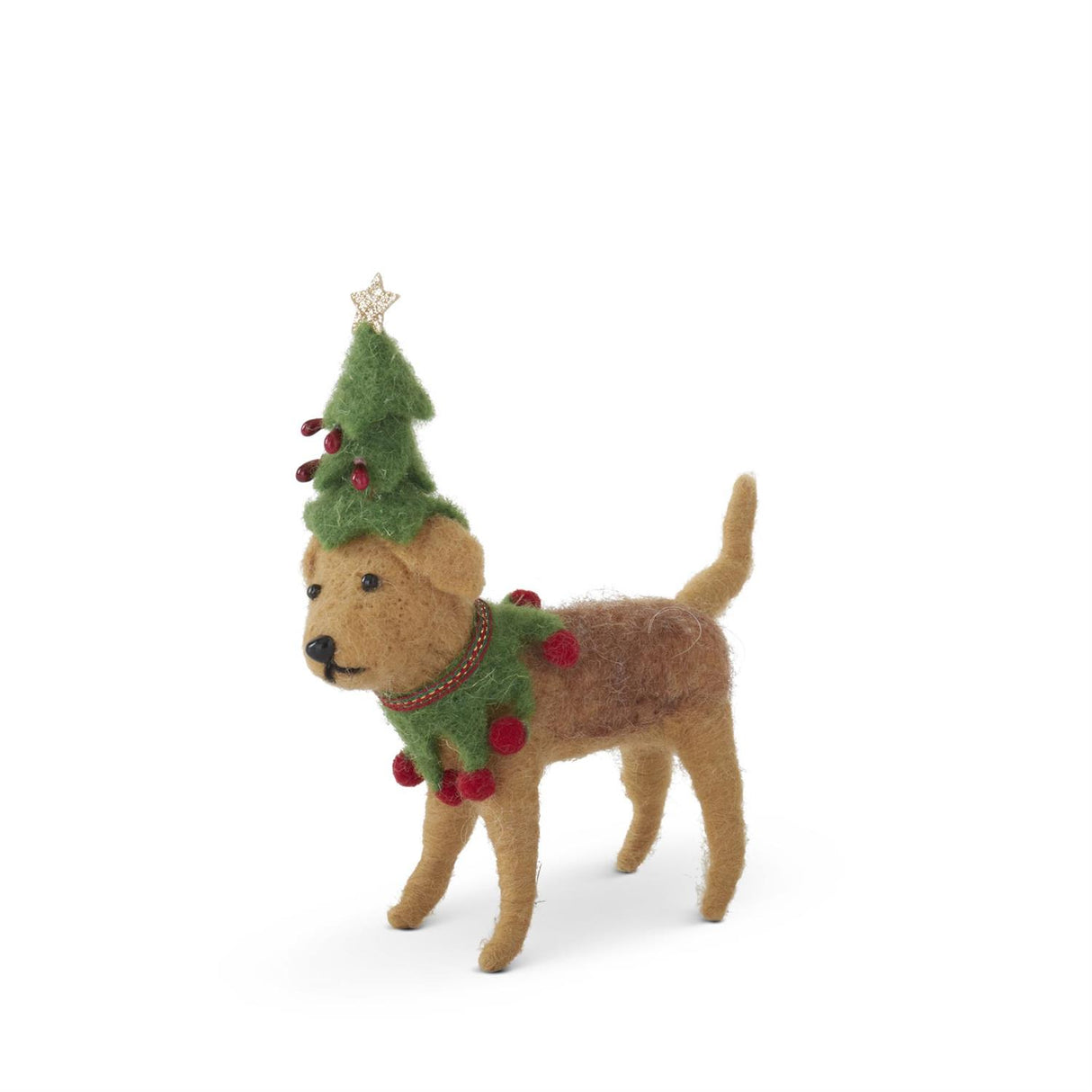 6 Inch Brown Wool Dog W/Tree
