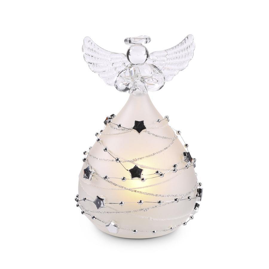 5 Inch Frosted Glass LED Angel w/Silver Star *
