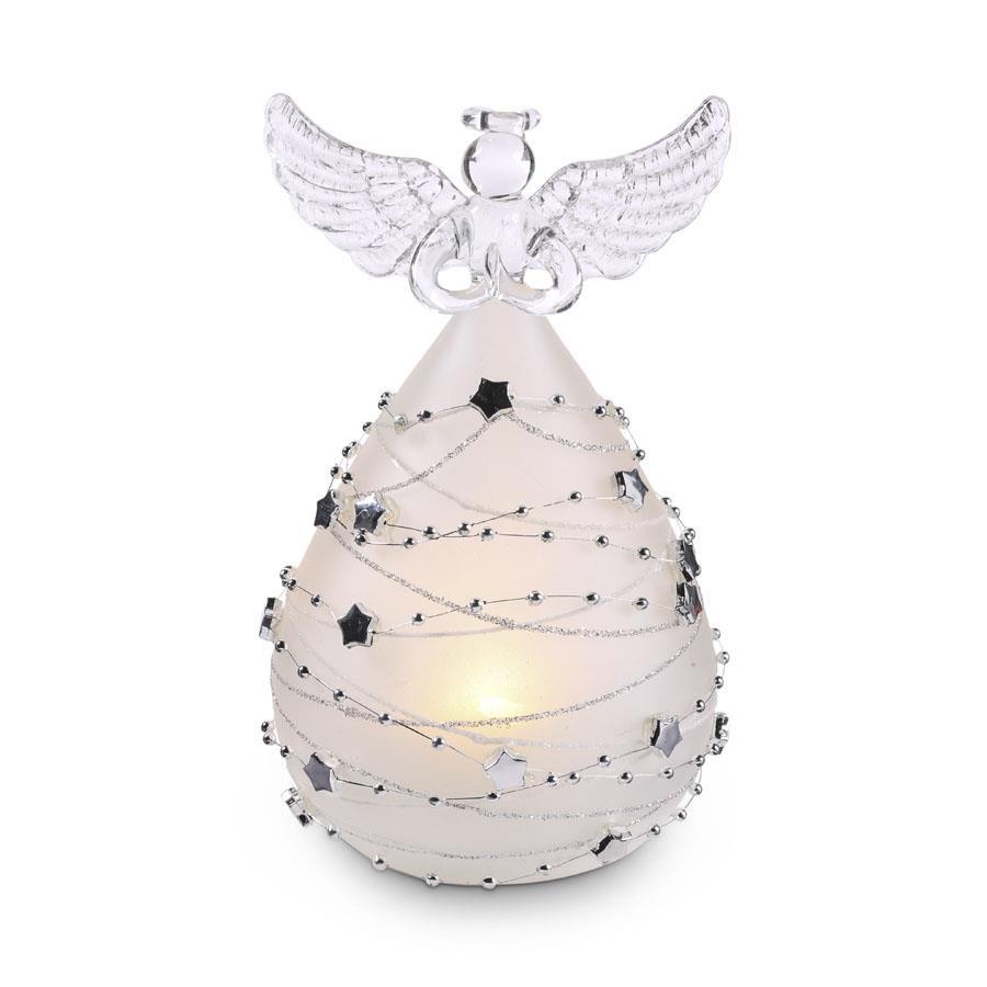 6 Inch Frosted Glass Silver Star Garland LED Angel W/Timer