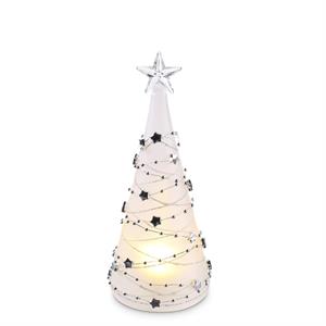 3 Frosted Glass Silver Star Garland LED Christmas Trees w/Timers
