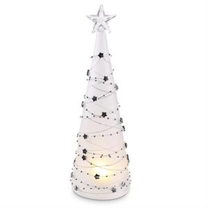 3 Frosted Glass Silver Star Garland LED Christmas Trees w/Timers