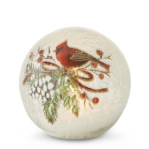 3 Round Clear Glass LED Cardinal & Pinecone Globes w/Timers