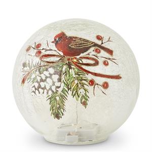 3 Round Clear Glass LED Cardinal & Pinecone Globes w/Timers
