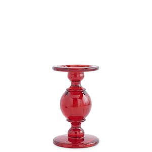3 Red Transparent Glass Taper/Pillar Candle Holders