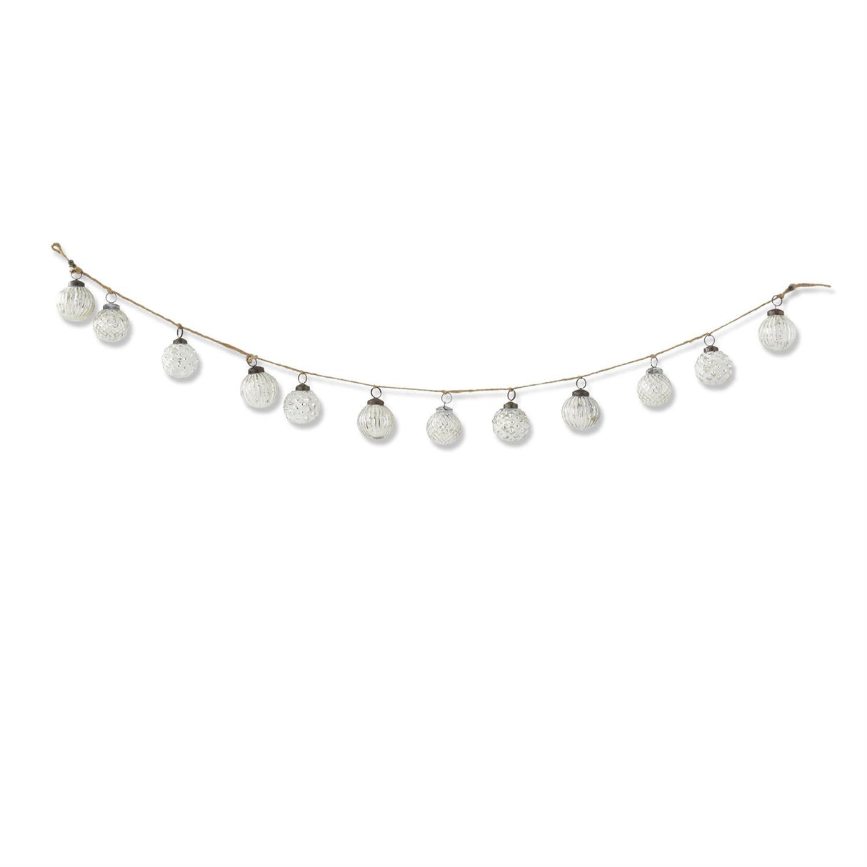 Whitewashed Mercury Glass Round Ornament and Twine Garland
