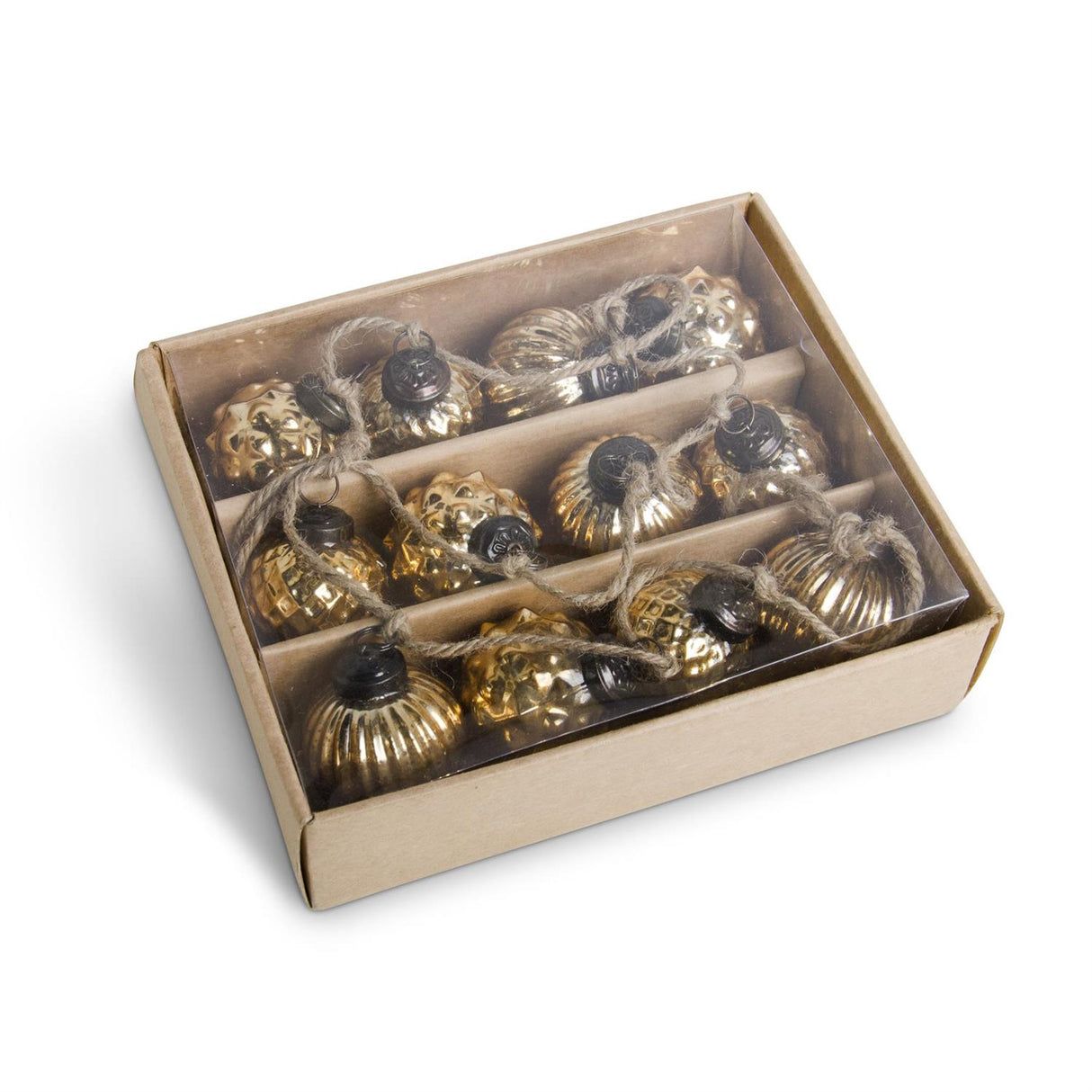 Box of 12 Mini Gold Mercury Glass Round Ornaments