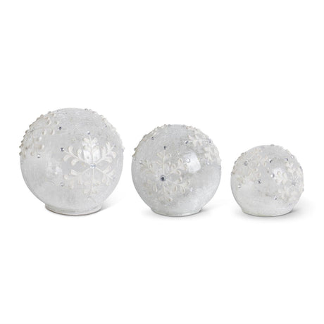 3 Clear LED Snowflake Tabletop Glass Globes