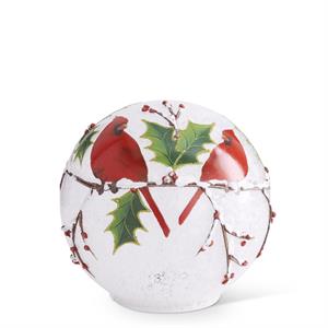 3 LED Cardinals and Holly Tabletop Globe w/Timers
