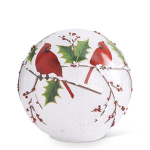 3 LED Cardinals and Holly Tabletop Globe w/Timers