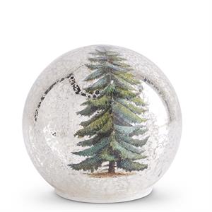 3 Pine Tree LED Gold Mercury Glass Tabletop Globes w/Timers